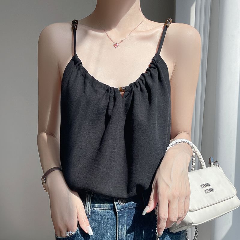 Halter-Neck Plain Bead Shirred Top