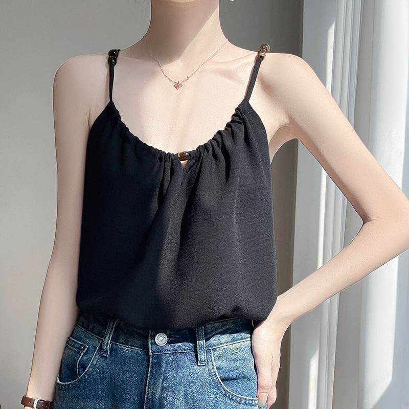 Halter-Neck Plain Bead Shirred Top