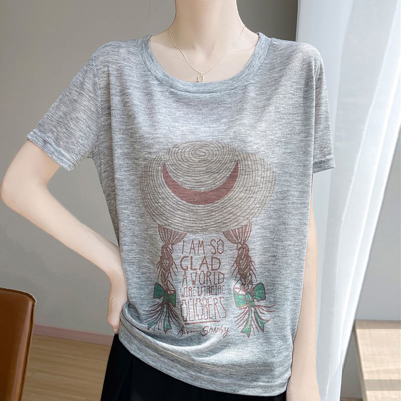 Short-Sleeve Crew Neck Cartoon Print T-Shirt