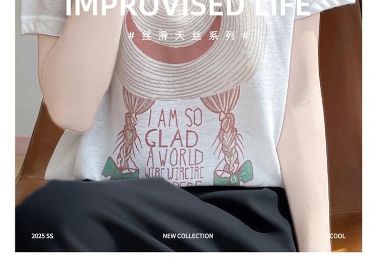 Short-Sleeve Crew Neck Cartoon Print T-Shirt