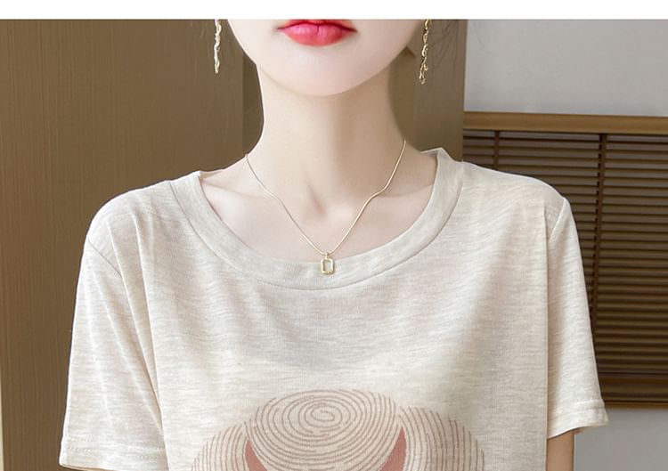 Short-Sleeve Crew Neck Cartoon Print T-Shirt