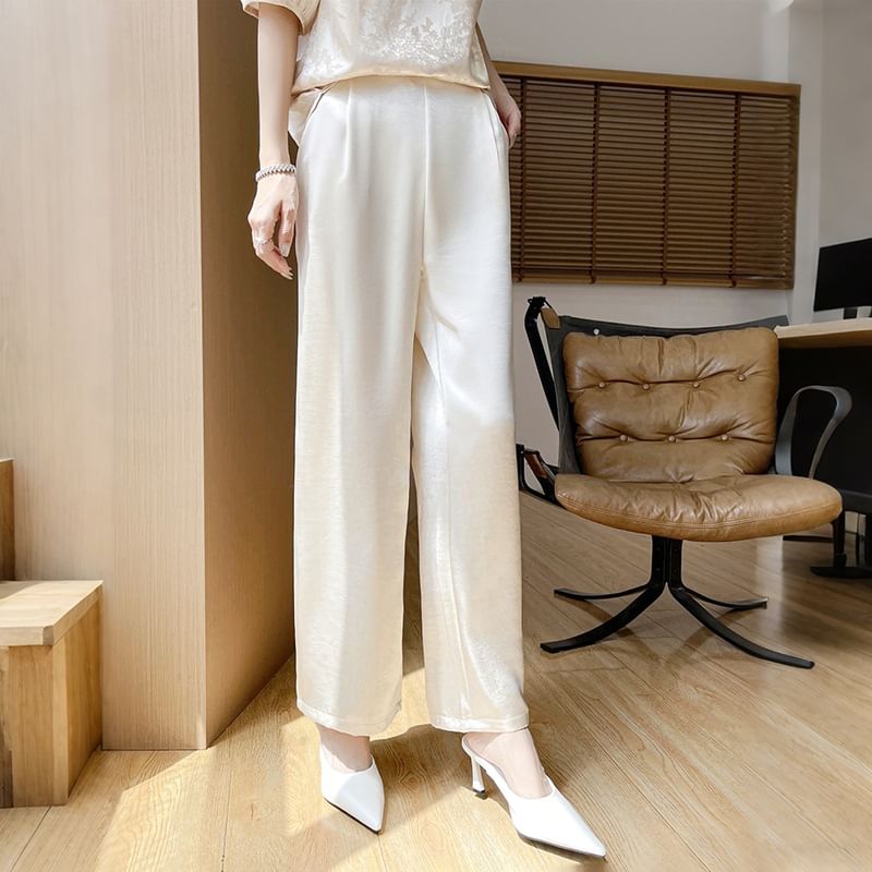 High Waist Satin Wide Leg Pants