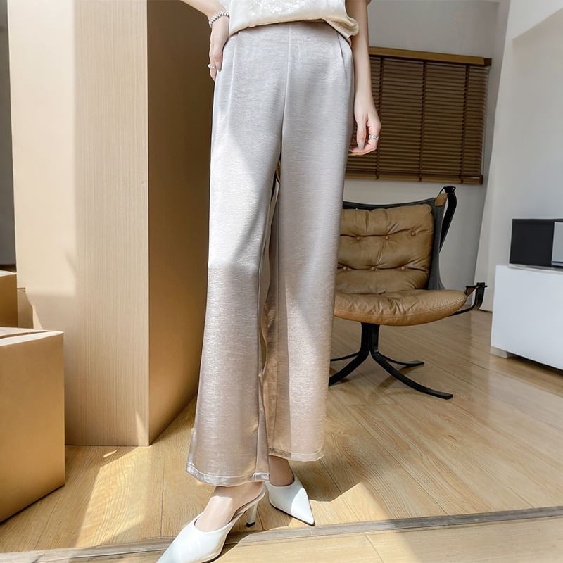High Waist Satin Wide Leg Pants