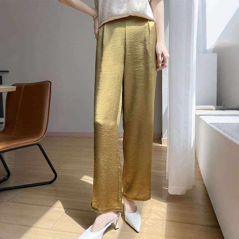 High Waist Satin Wide Leg Pants
