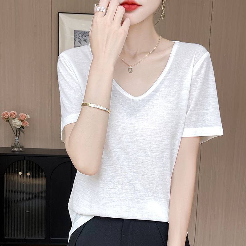 Short-Sleeve V-Neck Melange T-Shirt