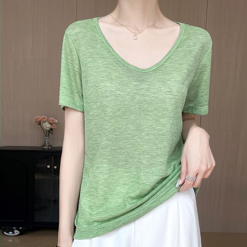 Short-Sleeve V-Neck Melange T-Shirt
