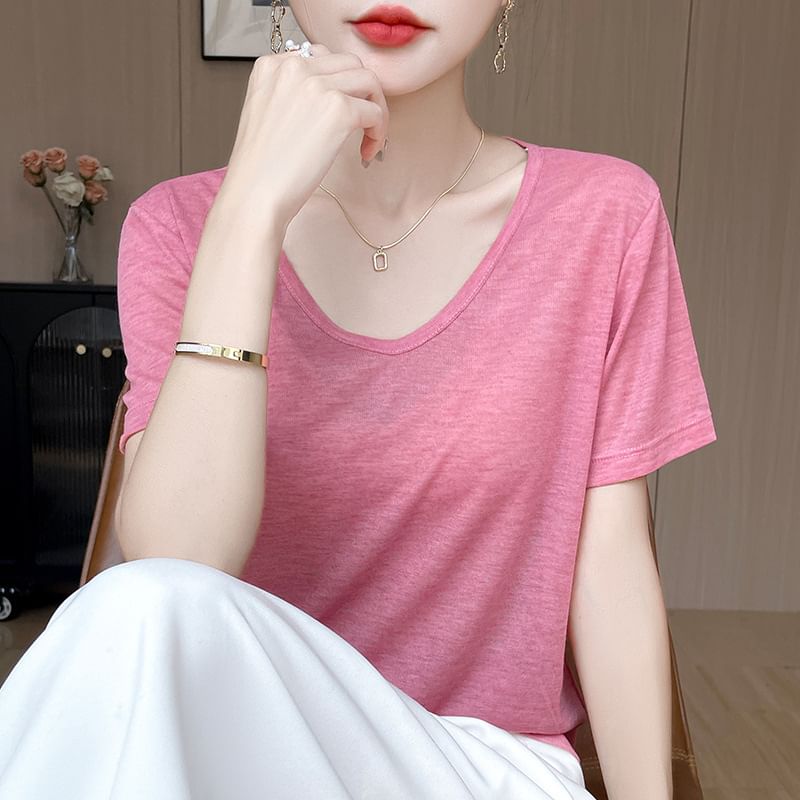 Short-Sleeve V-Neck Melange T-Shirt