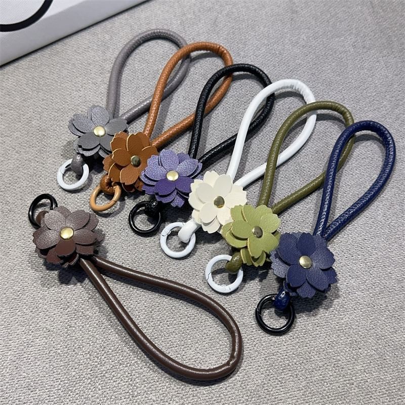 Leather with Strap Phone Floral and Faux Lanyard Pad