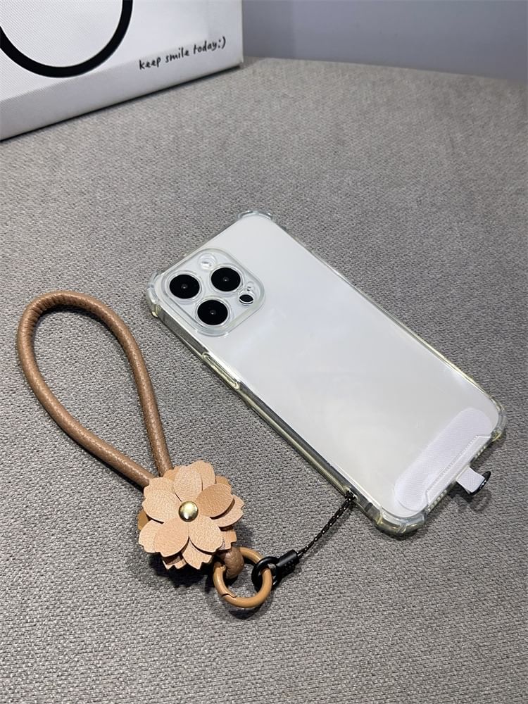 Leather with Strap Phone Floral and Faux Lanyard Pad