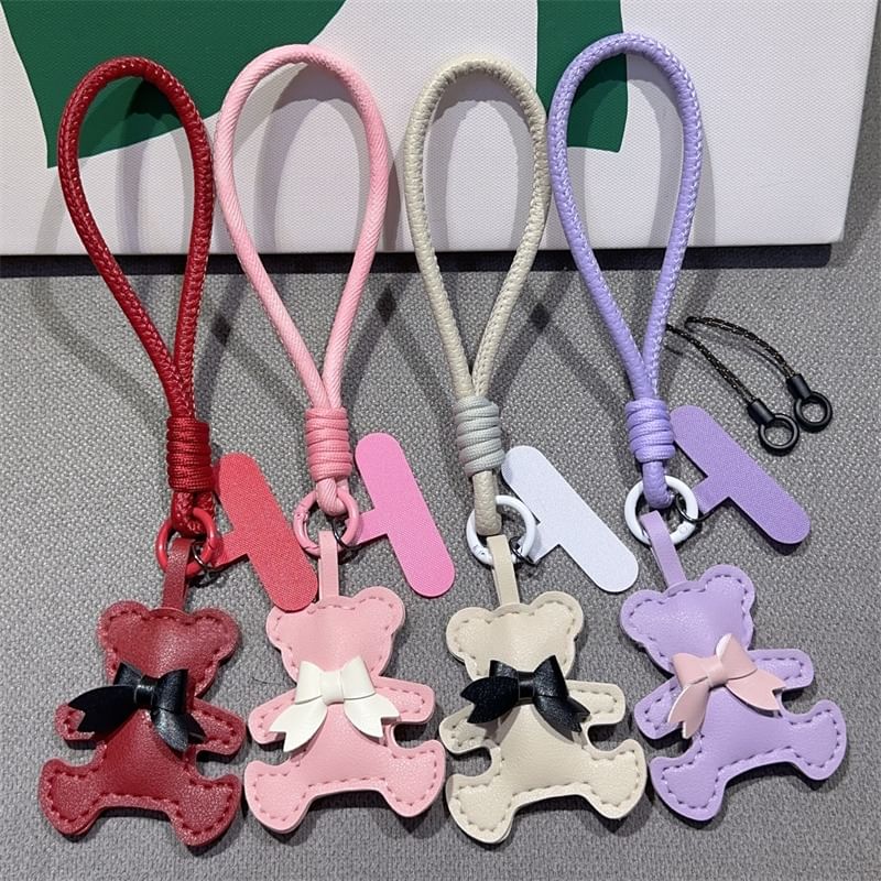 Leather Phone Lanyard Bear with Strap Faux and Pad