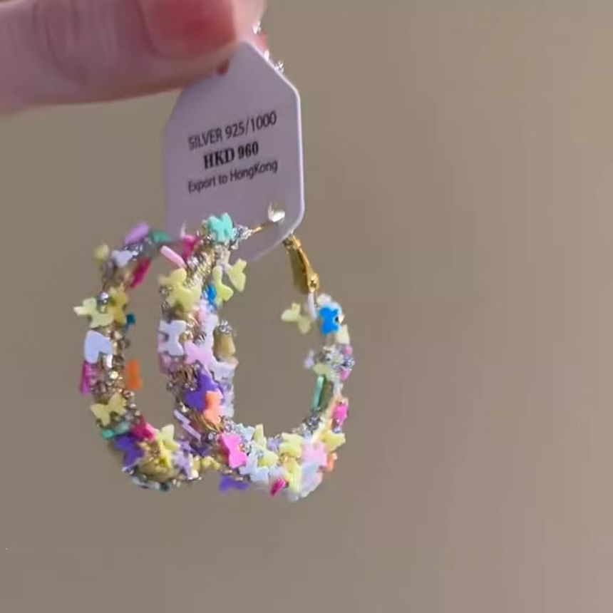 Earring Alloy Butterfly Hoop
