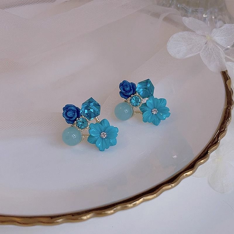 Earring Statement Alloy Floral Rhinestone