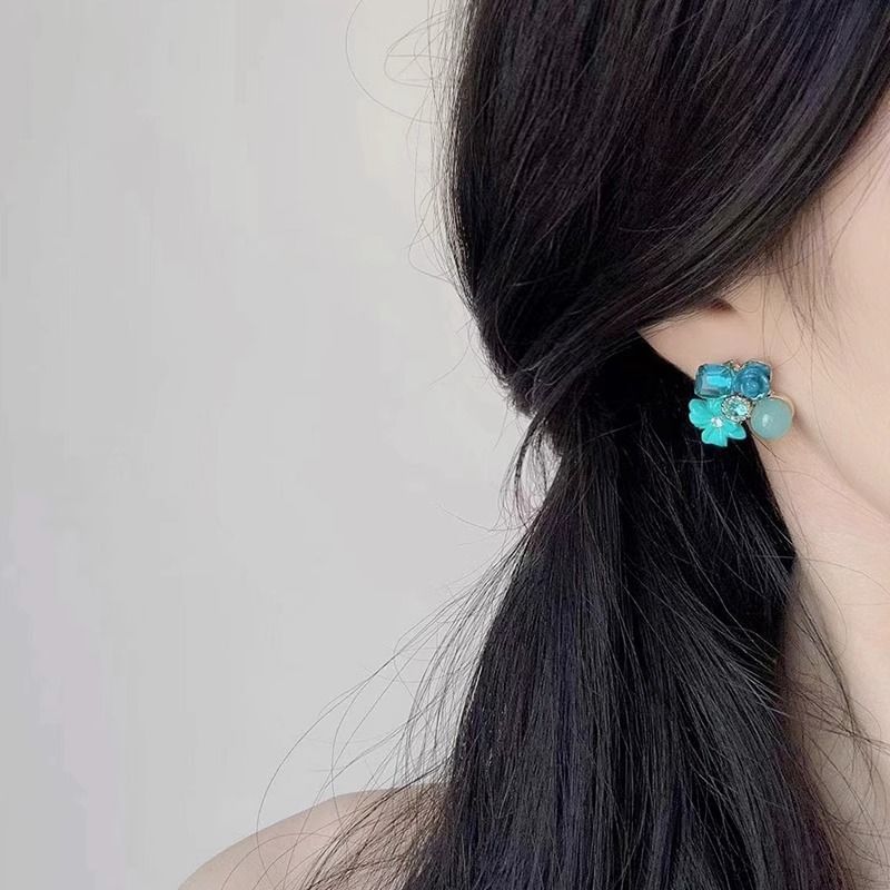 Earring Statement Alloy Floral Rhinestone