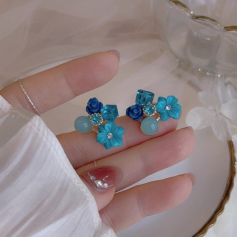 Earring Statement Alloy Floral Rhinestone