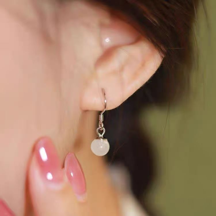 Faux Stone Bead Alloy Earring Cat Eye Dangle