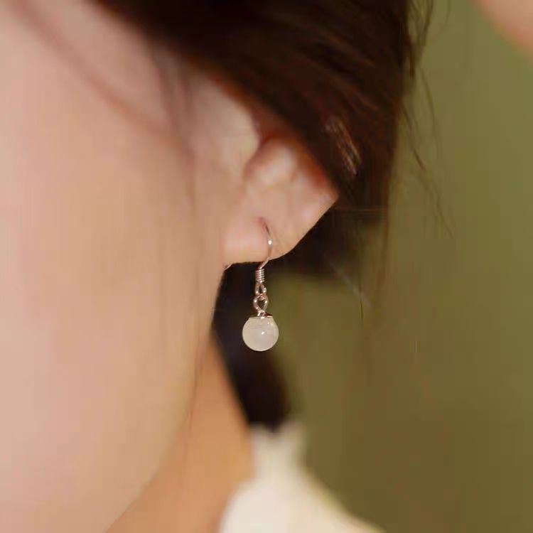 Faux Stone Bead Alloy Earring Cat Eye Dangle