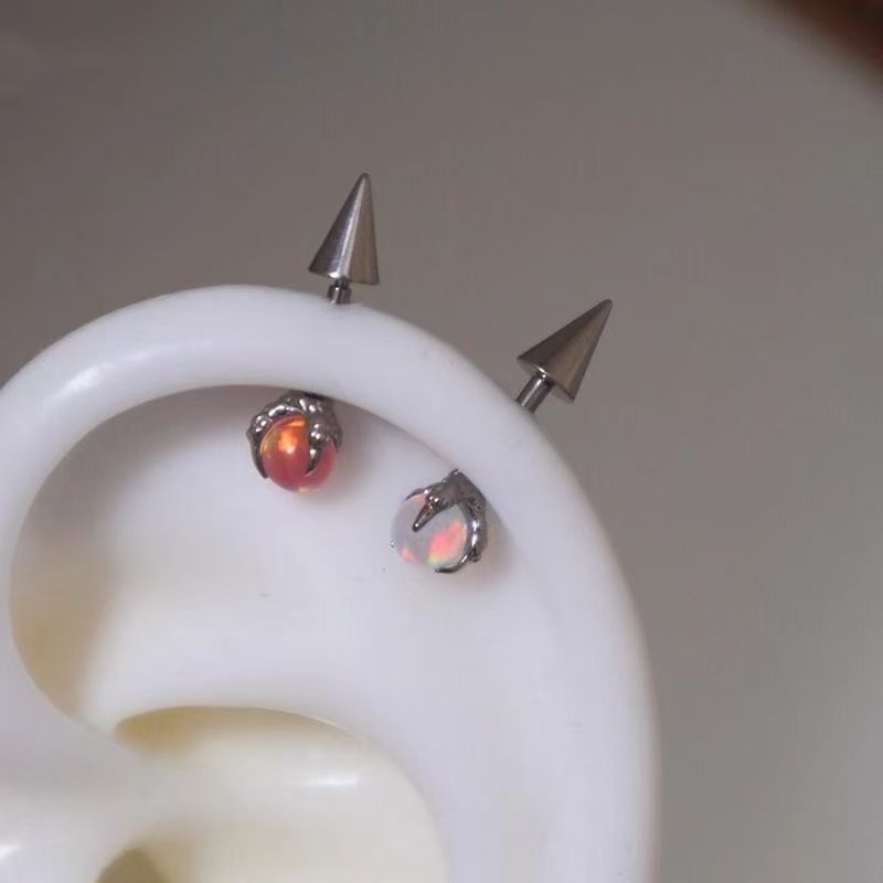 Earring Alloy Through Gemstone Faux Claw