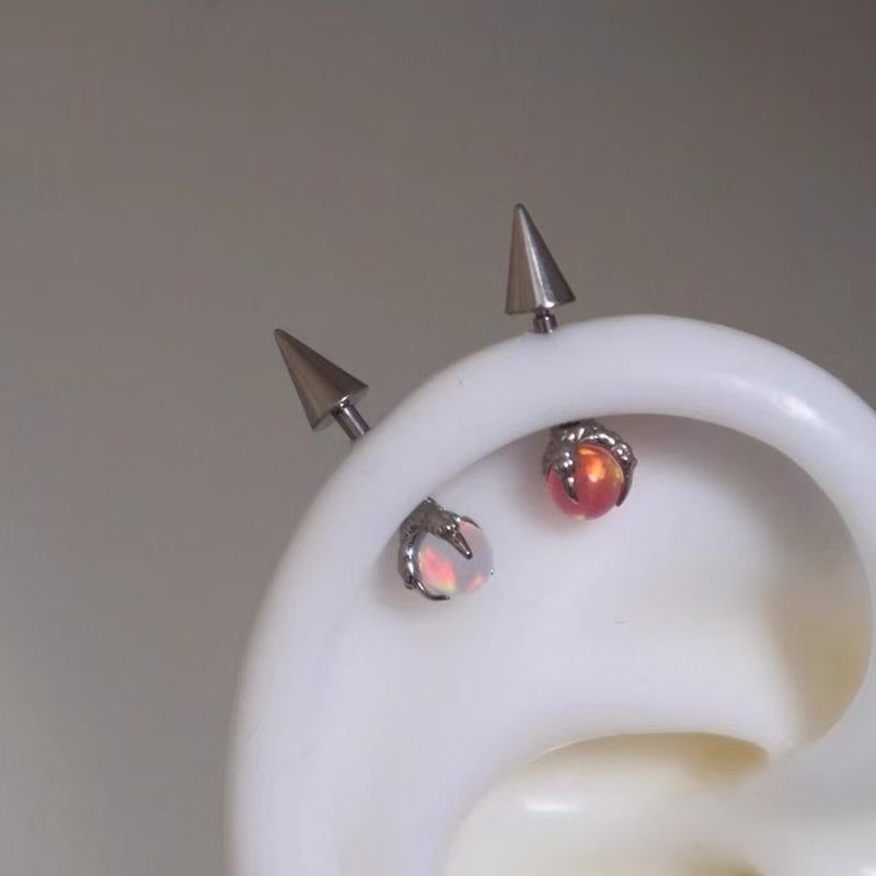 Earring Alloy Through Gemstone Faux Claw