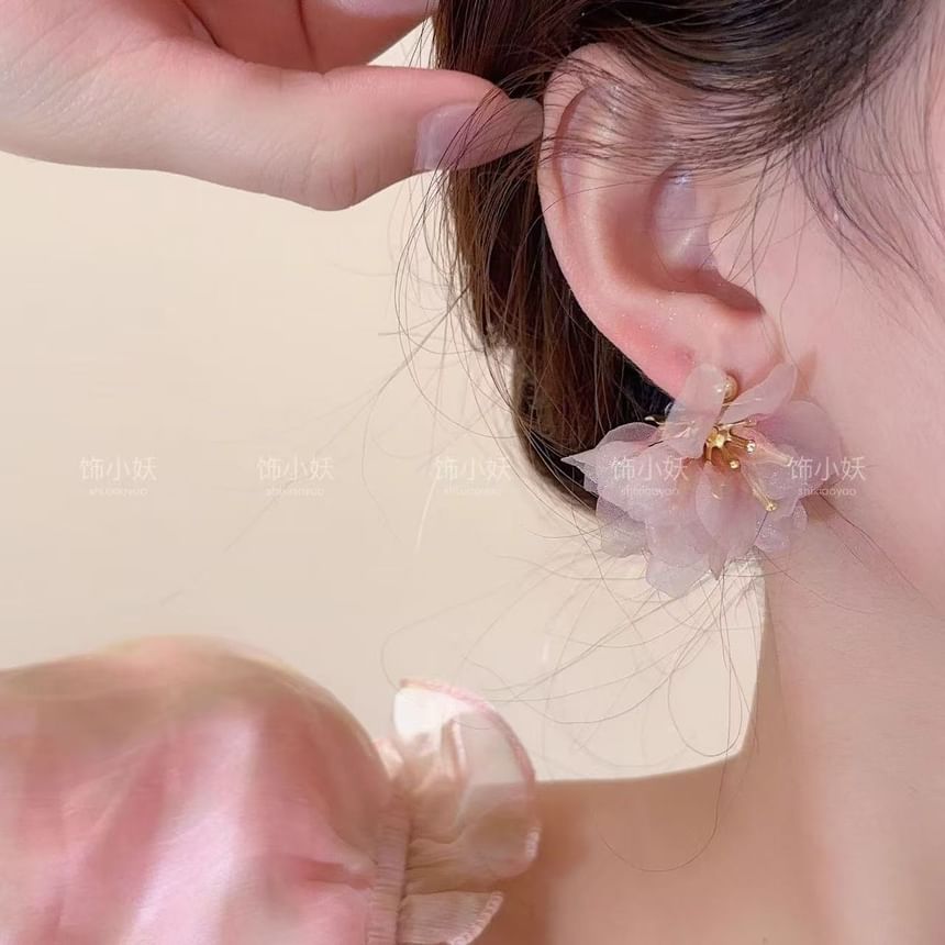 Earring Organza Alloy Drop Petal