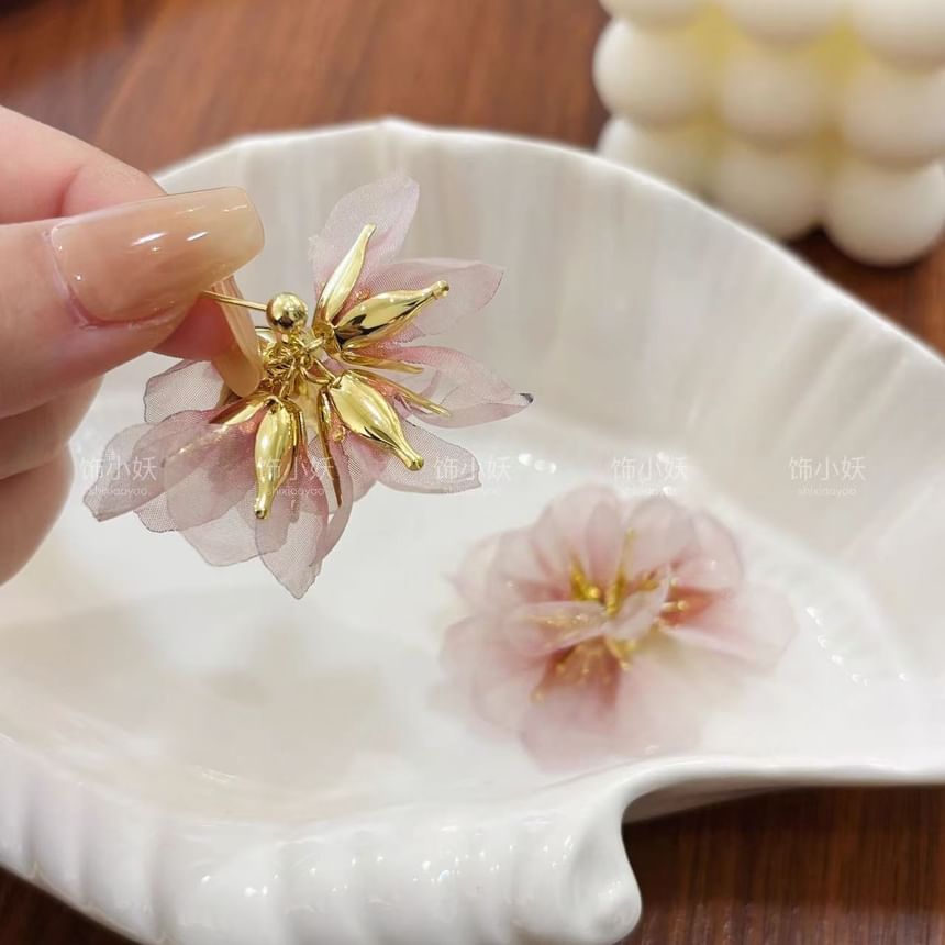 Earring Organza Alloy Drop Petal