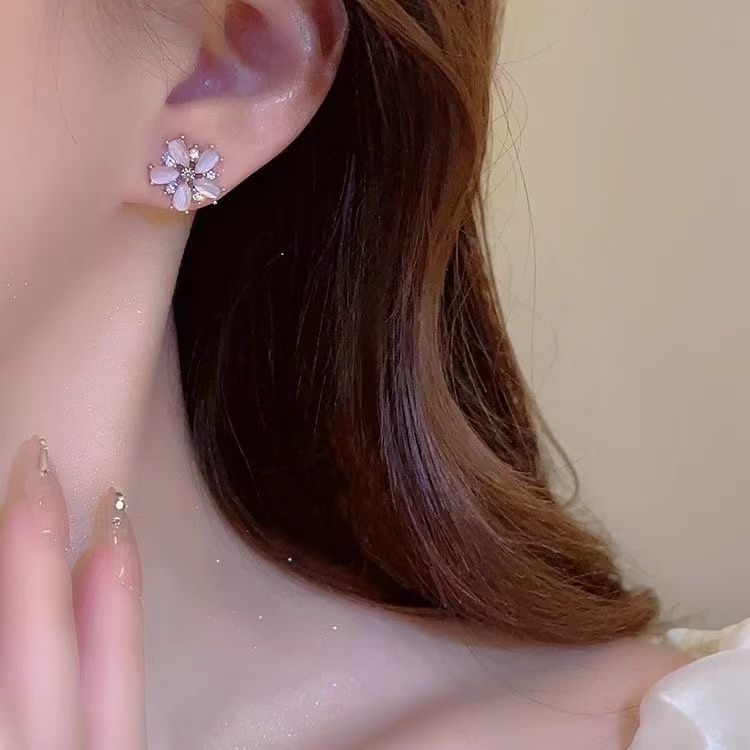 Faux Pearl Earring Gemstone Threader Floral Alloy