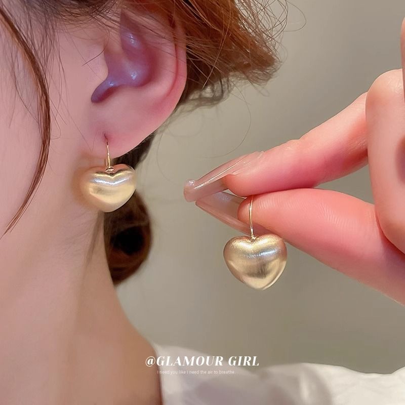 Earring Drop Alloy Brushed Heart
