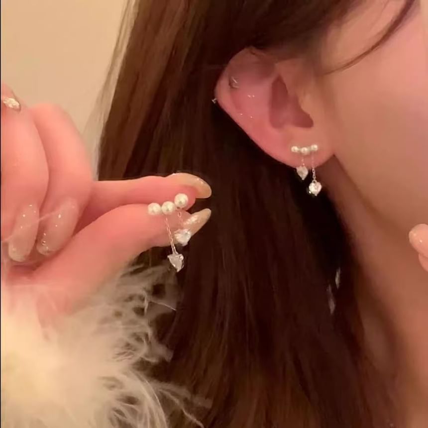 Faux Heart Dangle Earring Rhinestone Alloy Pearl