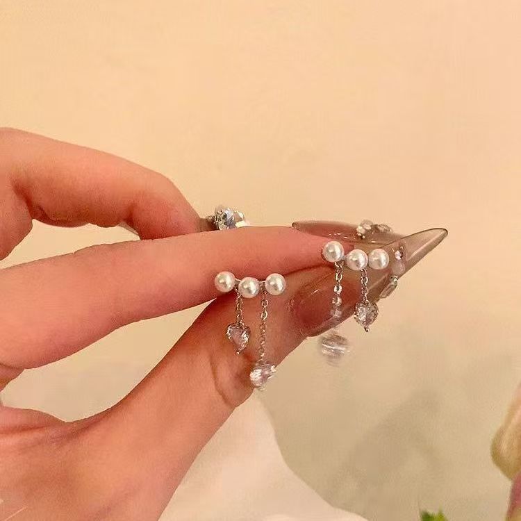 Faux Heart Dangle Earring Rhinestone Alloy Pearl
