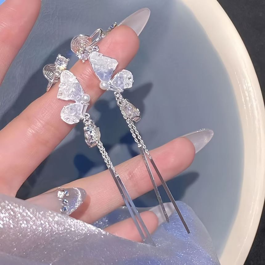 Butterfly Threader Earring Crystal Alloy Faux