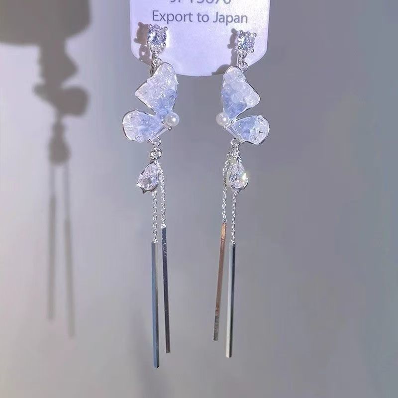 Butterfly Threader Earring Crystal Alloy Faux