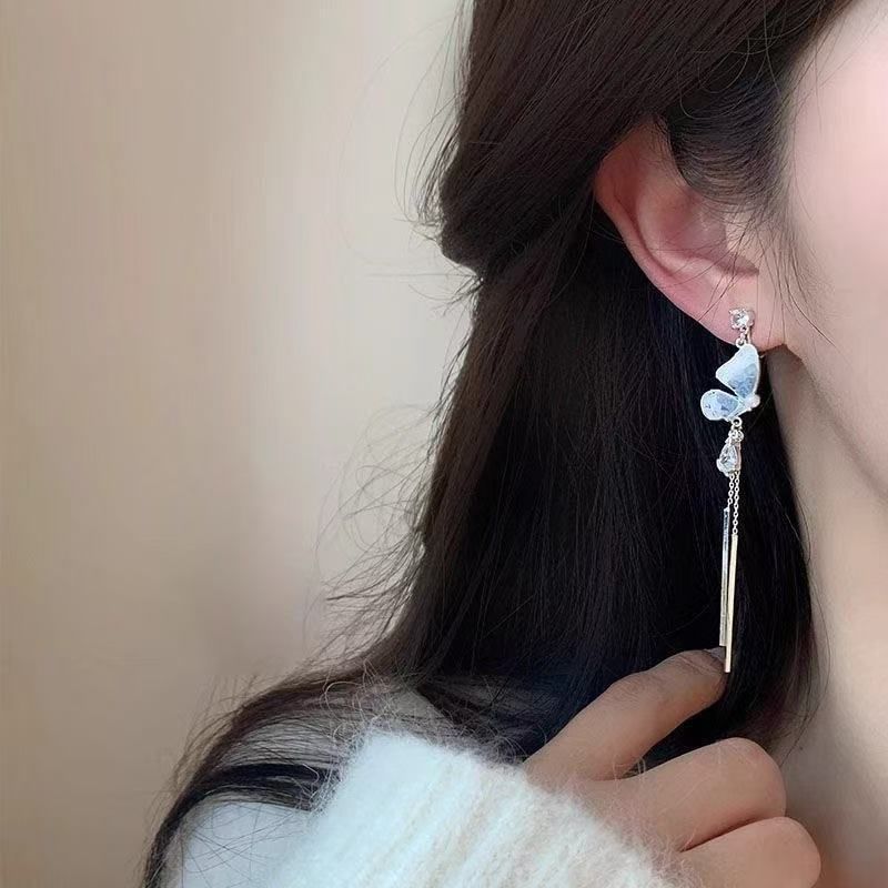 Butterfly Threader Earring Crystal Alloy Faux