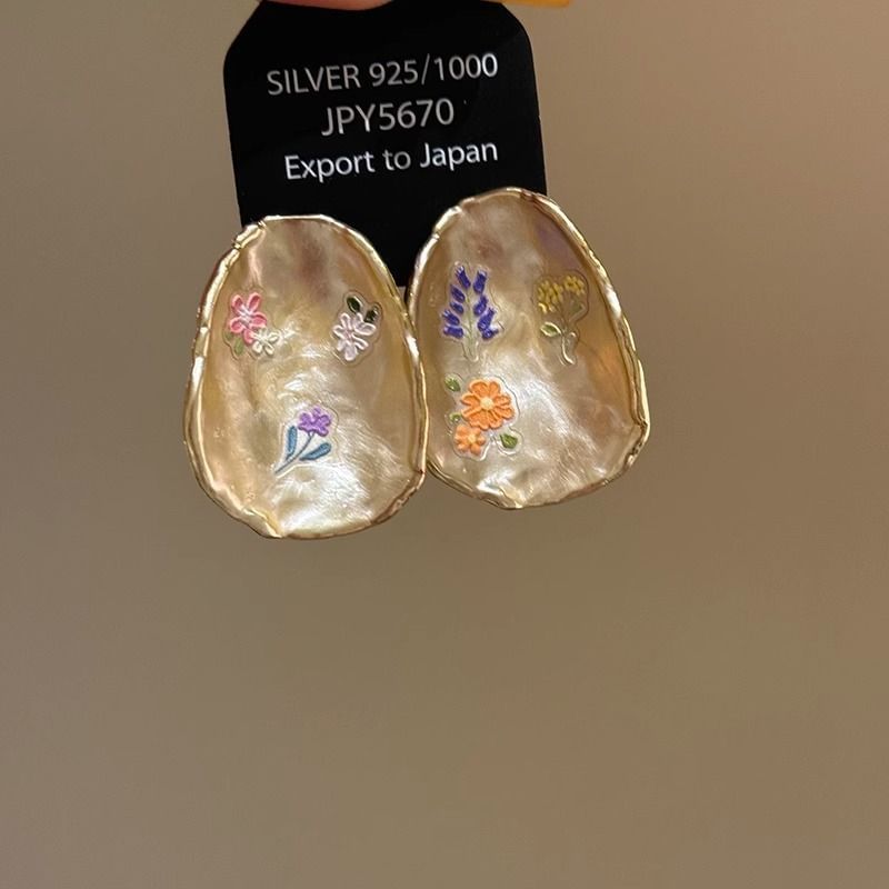 Earring Statement Glaze Alloy Floral