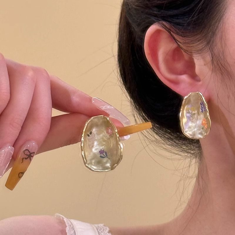 Earring Statement Glaze Alloy Floral