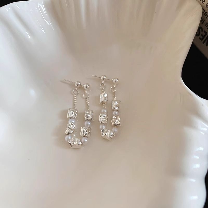 Dangle Hoop Earring Alloy Chain Pearl Faux