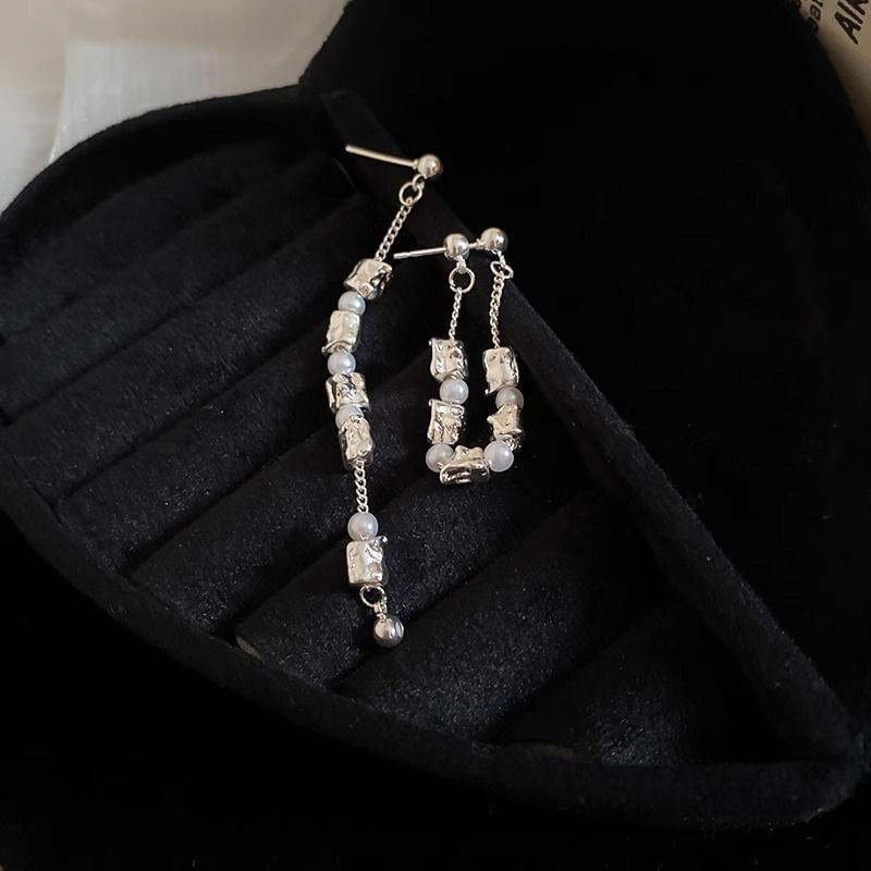 Dangle Hoop Earring Alloy Chain Pearl Faux