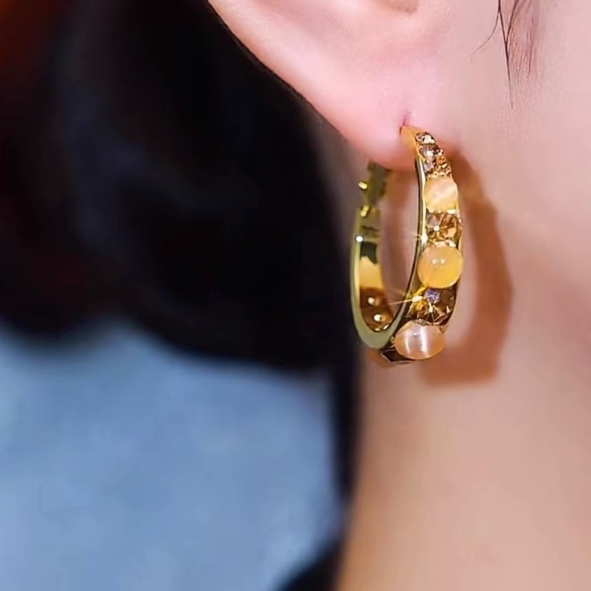 Alloy Earring Faux Rhinestone Gemstone Hoop