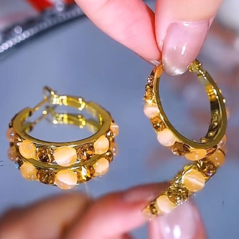 Alloy Earring Faux Rhinestone Gemstone Hoop