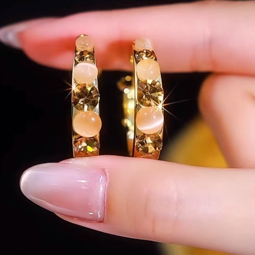 Alloy Earring Faux Rhinestone Gemstone Hoop
