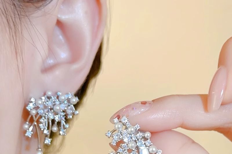 Earring Alloy Firework Rhinestone Stud Pearl Faux