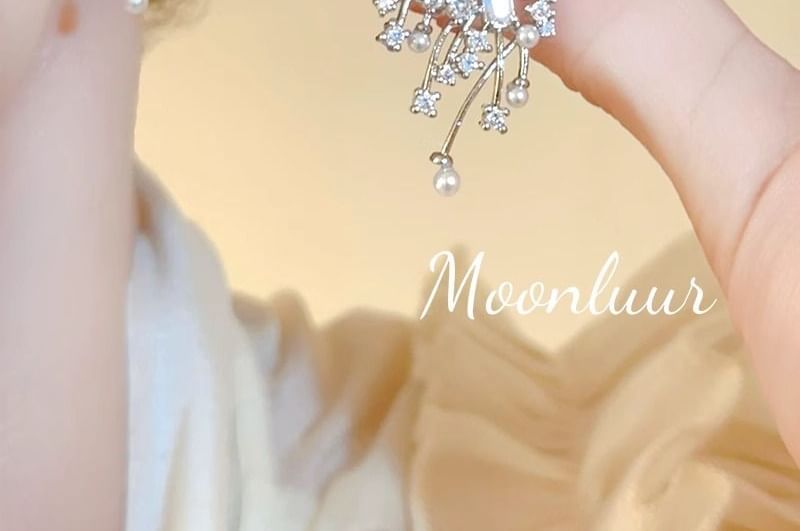 Earring Alloy Firework Rhinestone Stud Pearl Faux