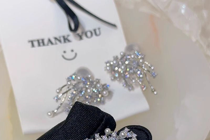 Earring Alloy Firework Rhinestone Stud Pearl Faux