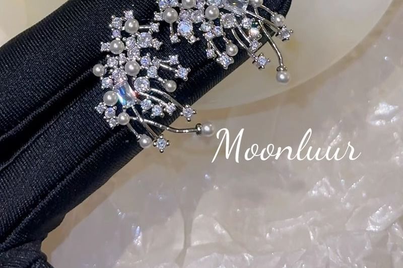 Earring Alloy Firework Rhinestone Stud Pearl Faux