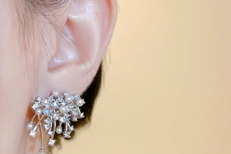 Earring Alloy Firework Rhinestone Stud Pearl Faux