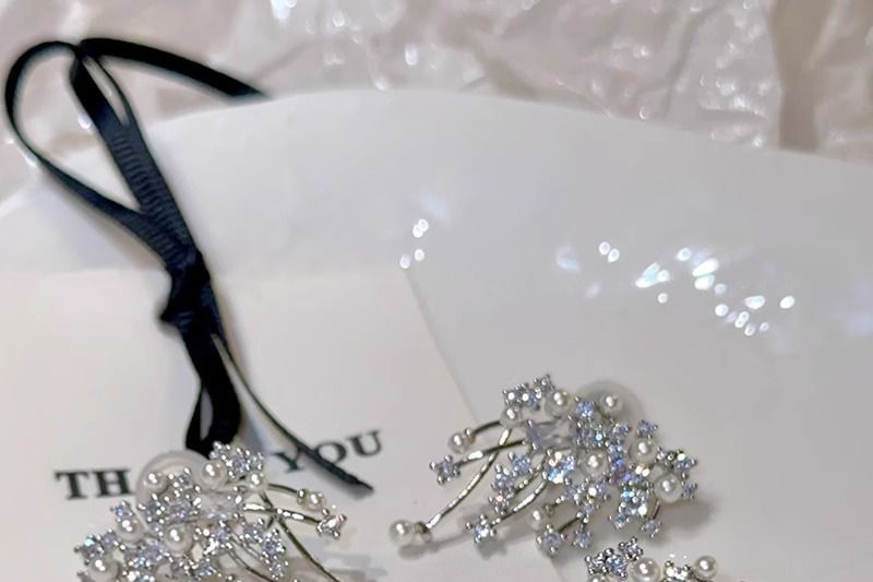 Earring Alloy Firework Rhinestone Stud Pearl Faux