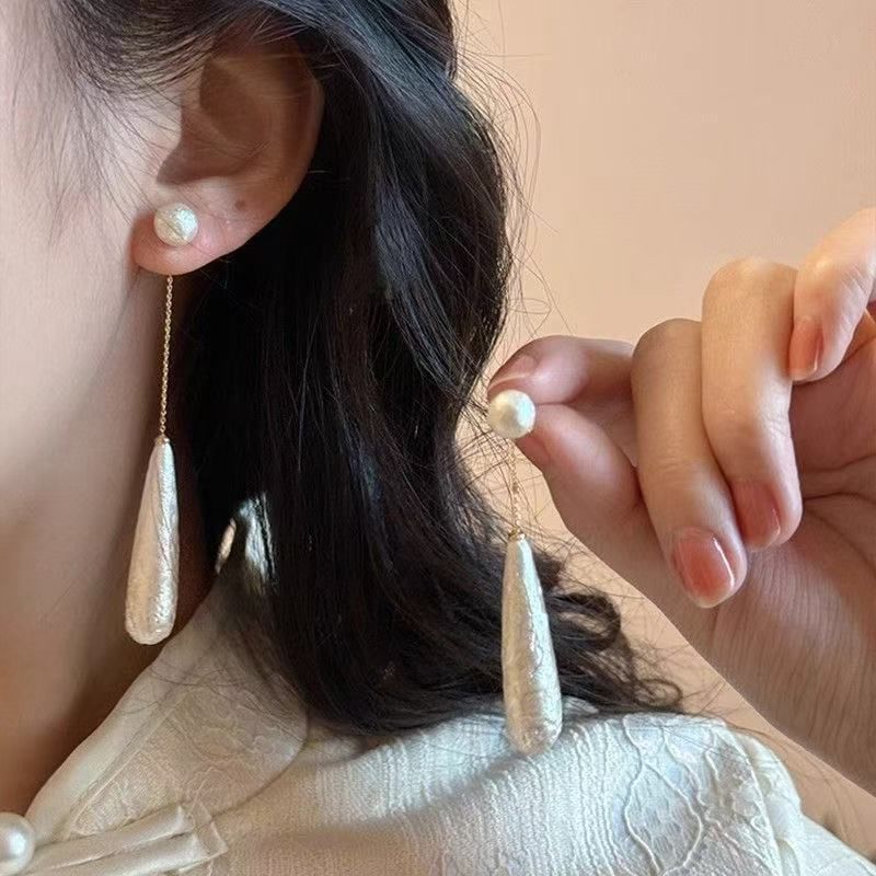 Faux Alloy Earring Droplet Dangle Pearl