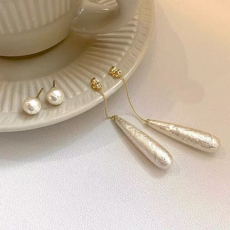 Faux Alloy Earring Droplet Dangle Pearl