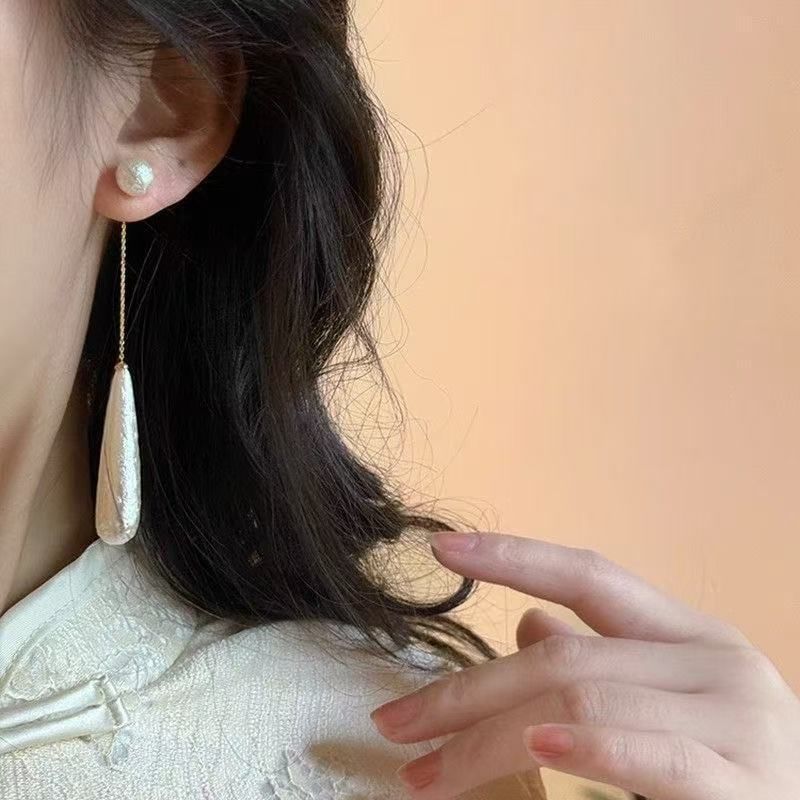 Faux Alloy Earring Droplet Dangle Pearl