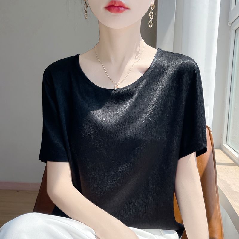 Short-Sleeve Crew Neck Plain Tee