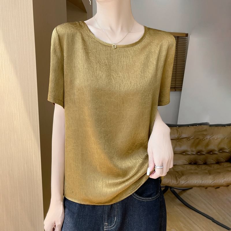 Short-Sleeve Crew Neck Plain Tee