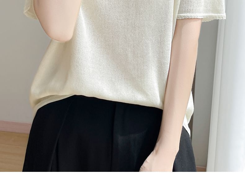 Short-Sleeve Round Neck Plain Knit Top